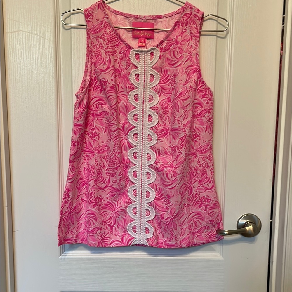 Lilly Pulitzer Pink Floral Tank with Lace Detail